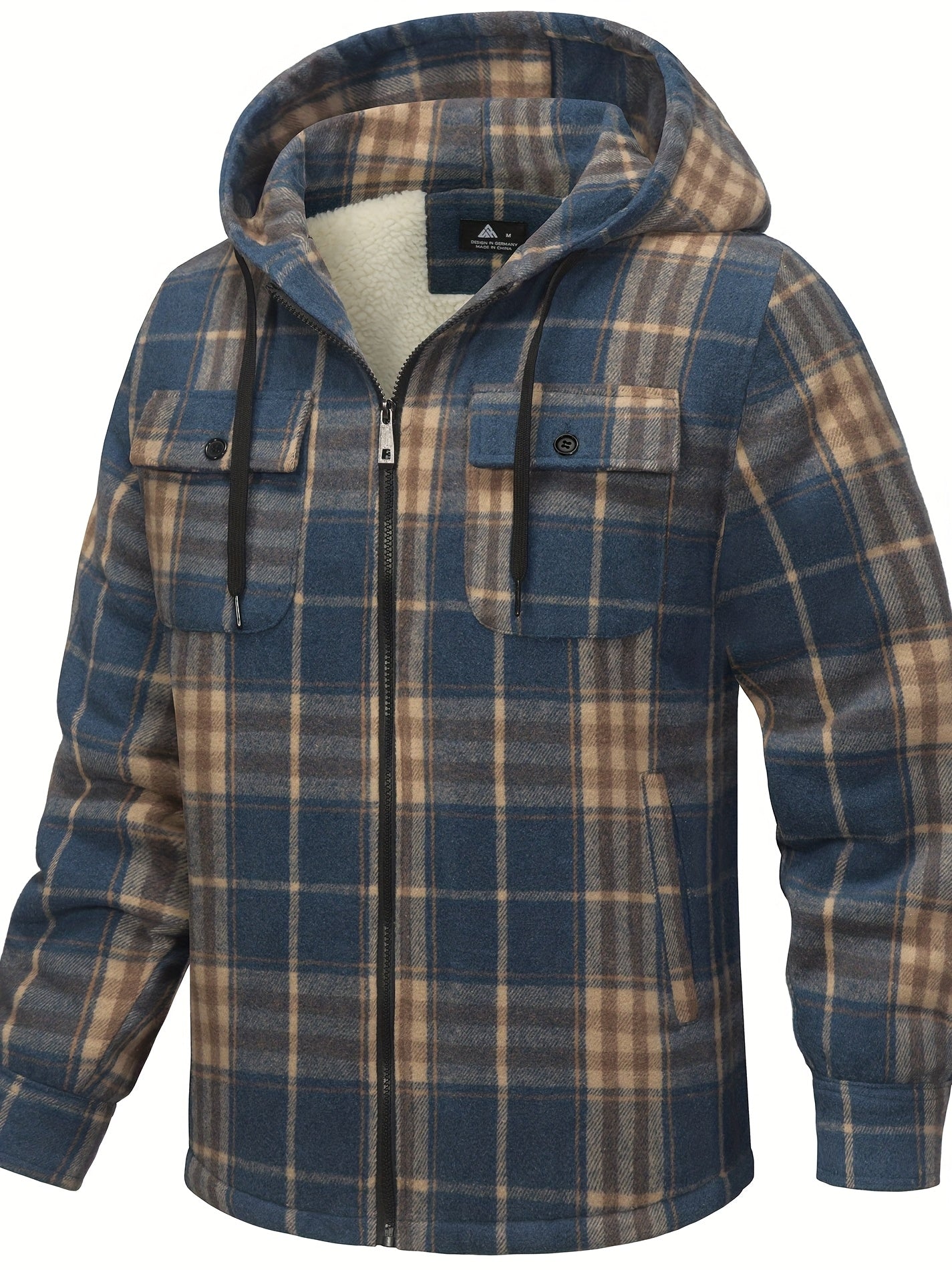 Men's Cozy Faux Fur Plaid Hoodie – Blue / D02 – main product image