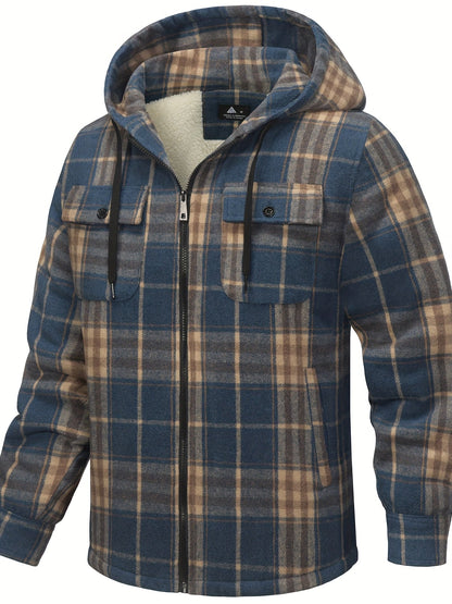Men's Cozy Faux Fur Plaid Hoodie – Blue / D02 – main product image