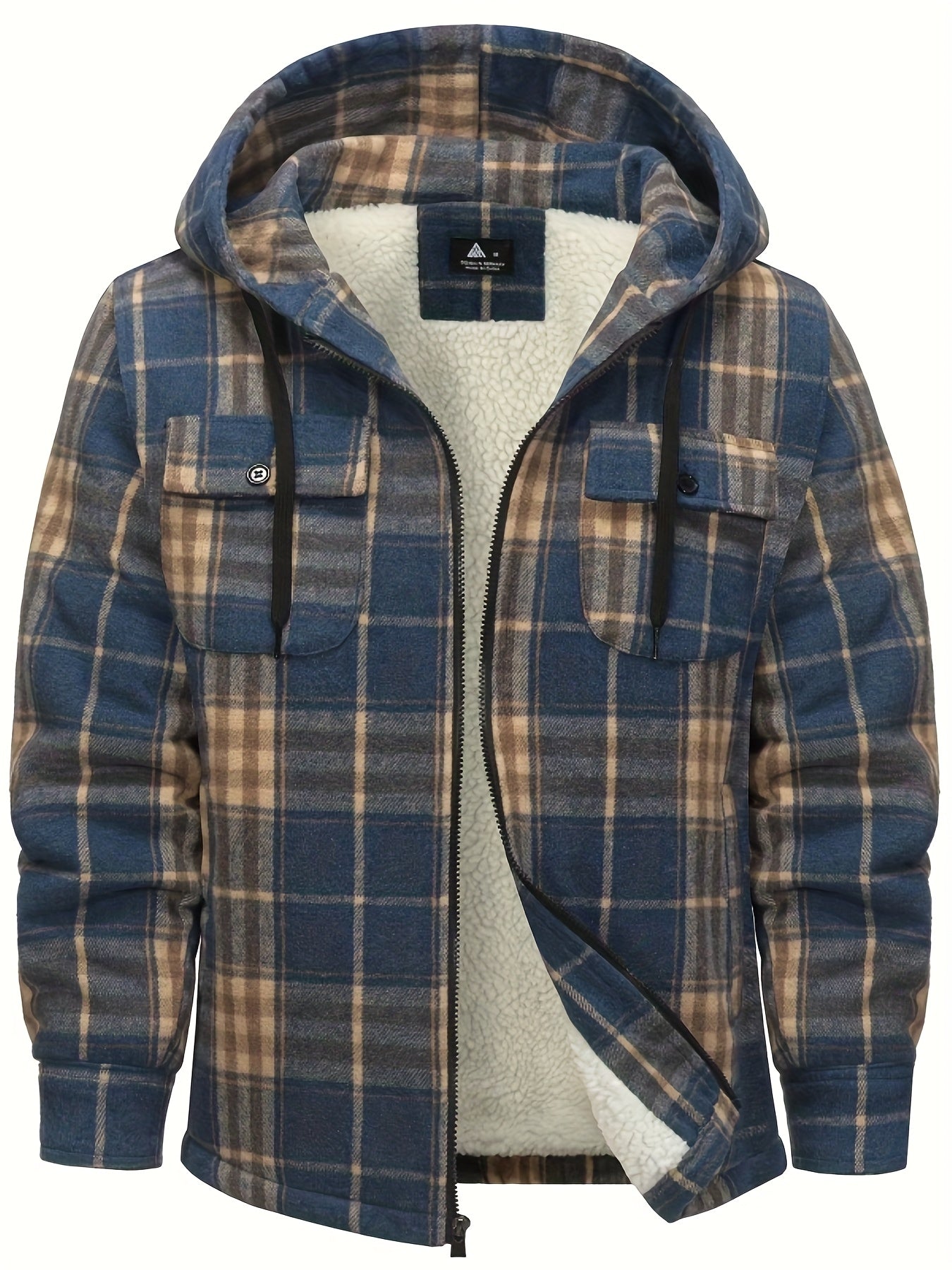 Men's Cozy Faux Fur Plaid Hoodie – Blue / D02 – view 7
