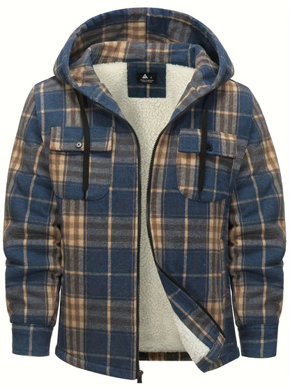 Men's Cozy Faux Fur Plaid Hoodie – Blue / D02 – view 7