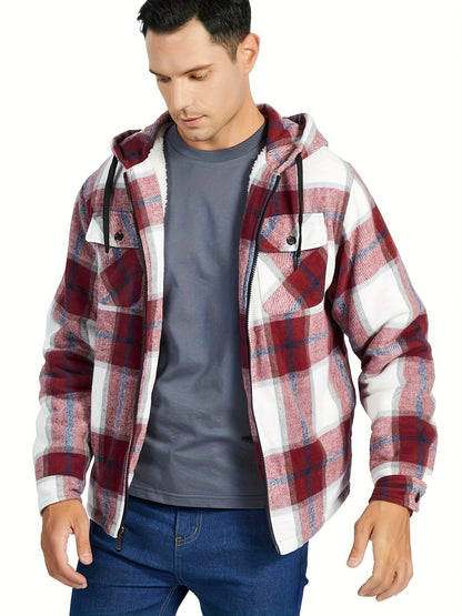 Men's Cozy Faux Fur Plaid Hoodie – Blue / D02 – view 10