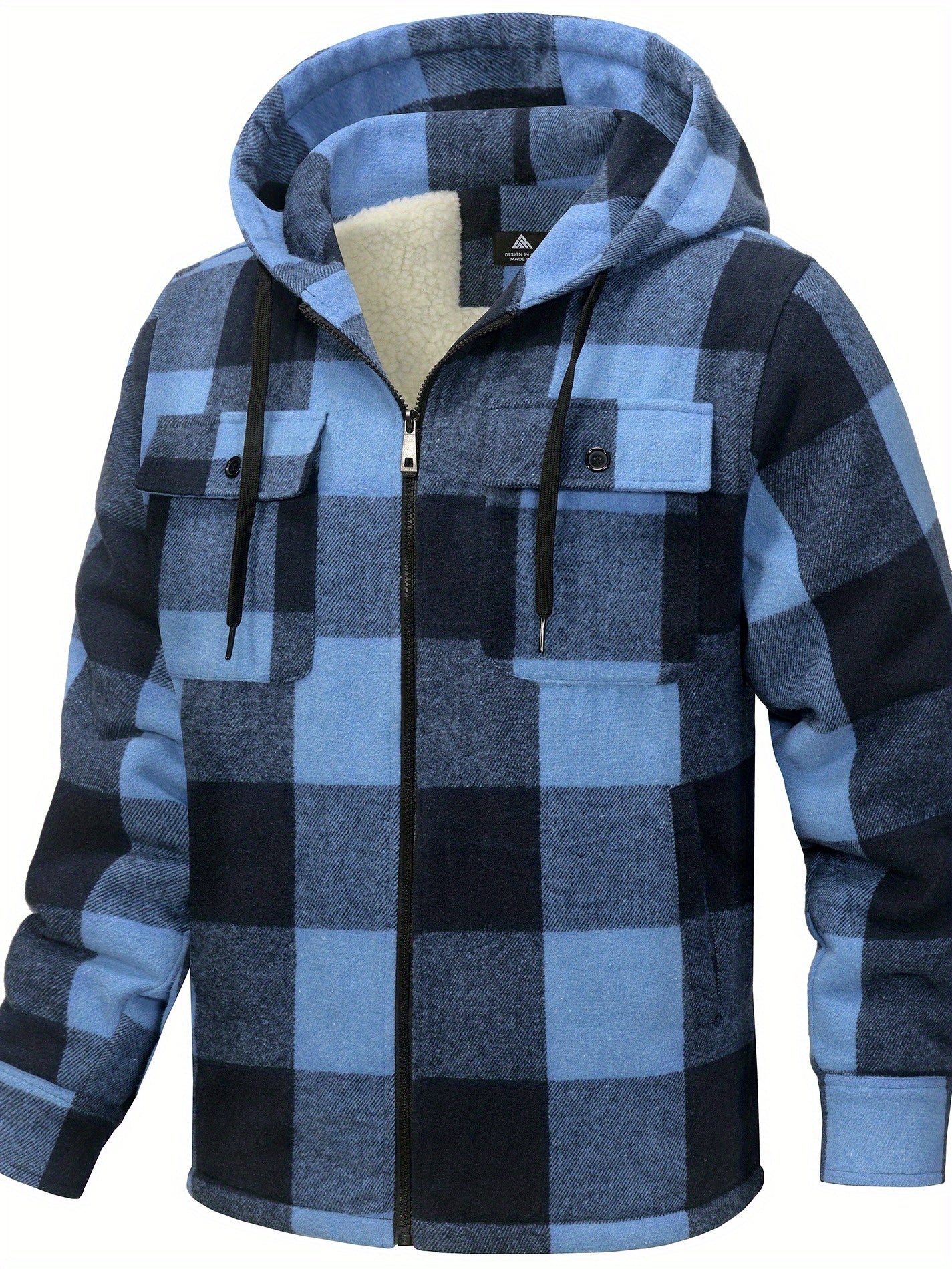 Men's Cozy Faux Fur Plaid Hoodie – Blue / D02 – Blue option – view 6