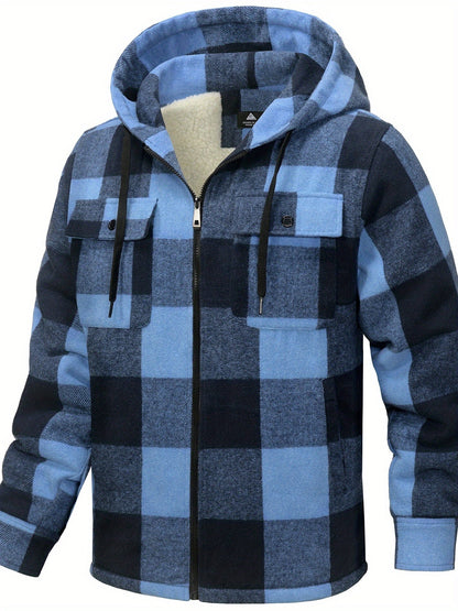 Men's Cozy Faux Fur Plaid Hoodie – Blue / D02 – Blue option – view 6