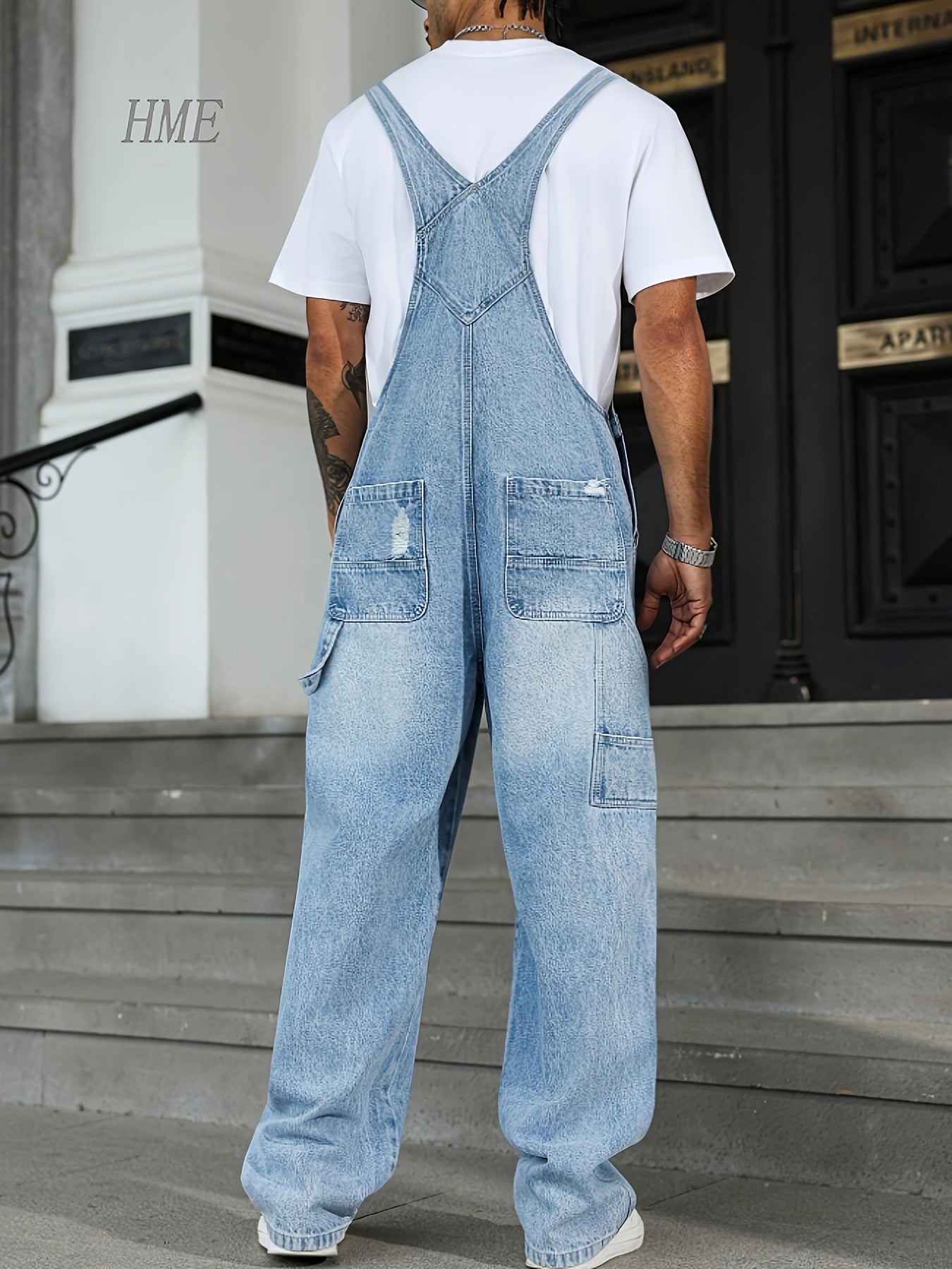 Men's Denim Overalls - Pocket Detail – Light Blue – view 8
