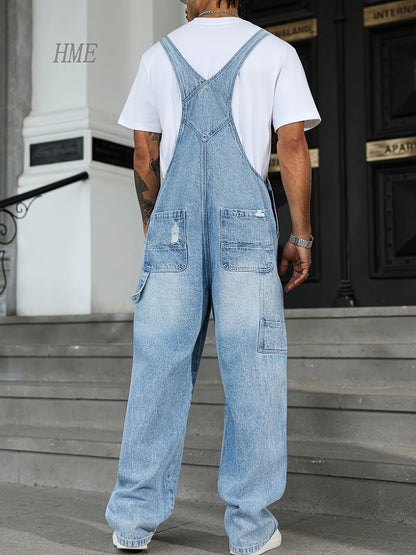 Men's Denim Overalls - Pocket Detail – Light Blue – view 8