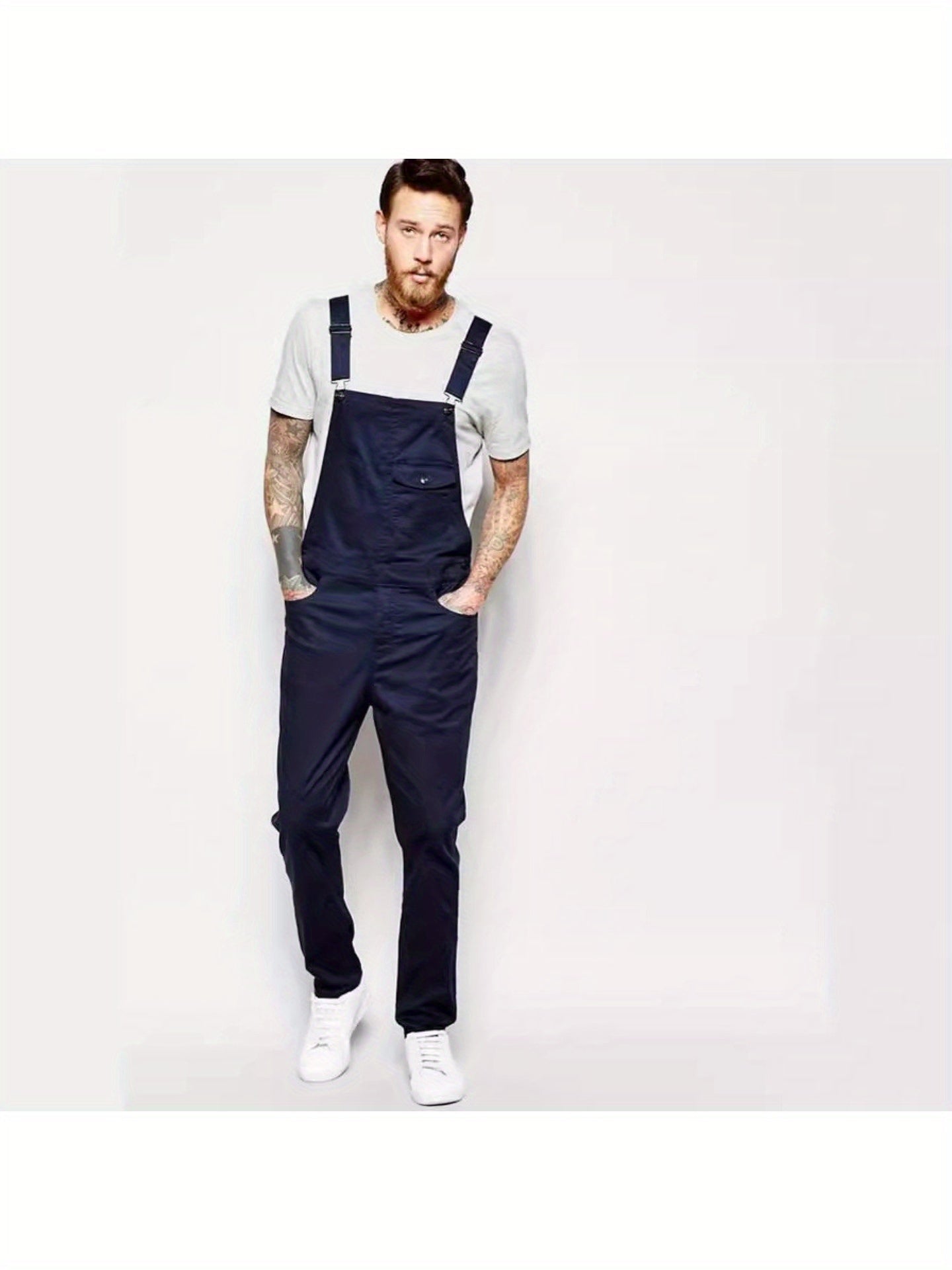 Men's Denim Overalls - Pocket Detail – Sizes M–XXXL – White option – view 3