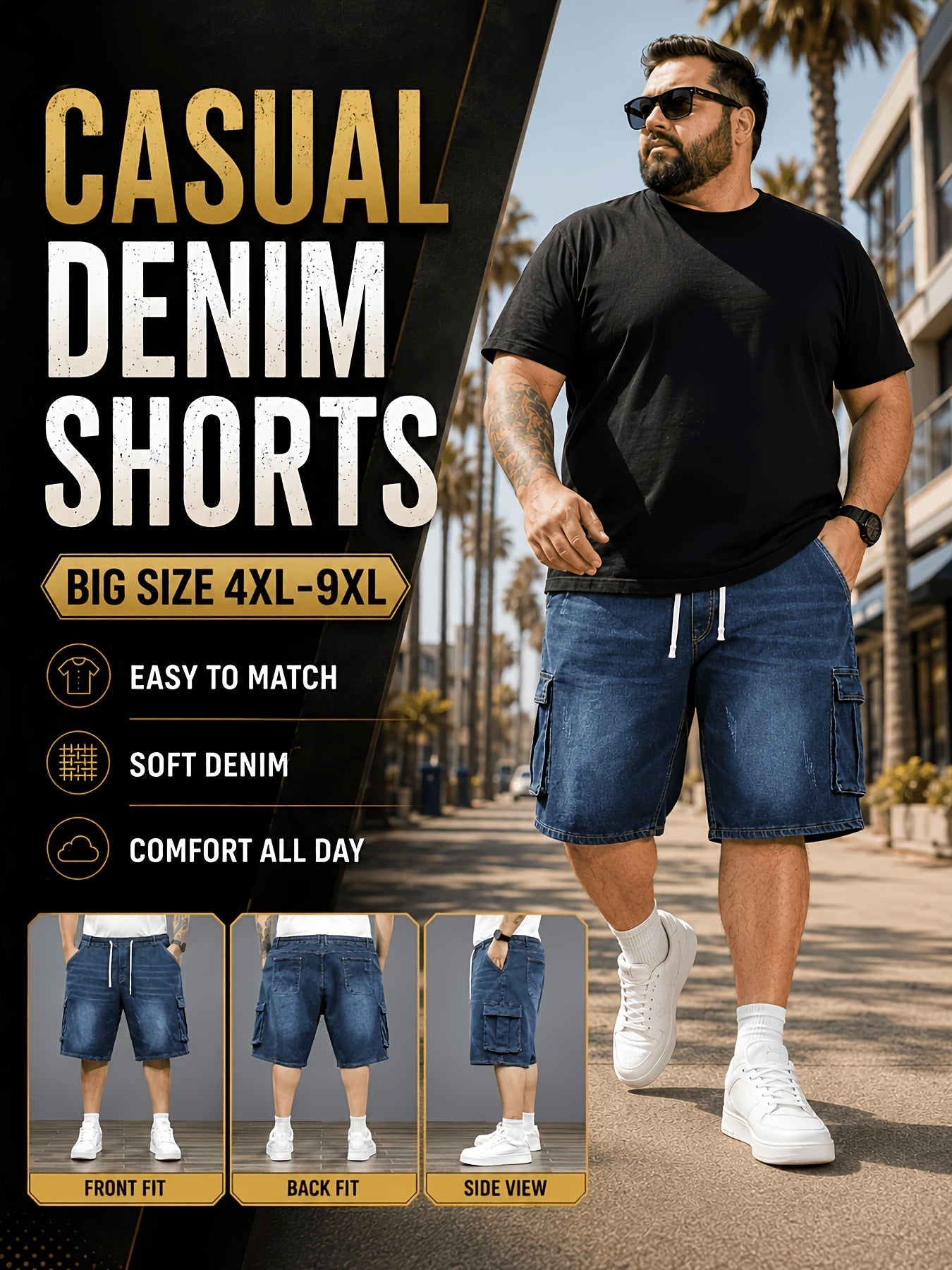 Men's Denim Shorts - Drawstring Waist – Black option – main product image