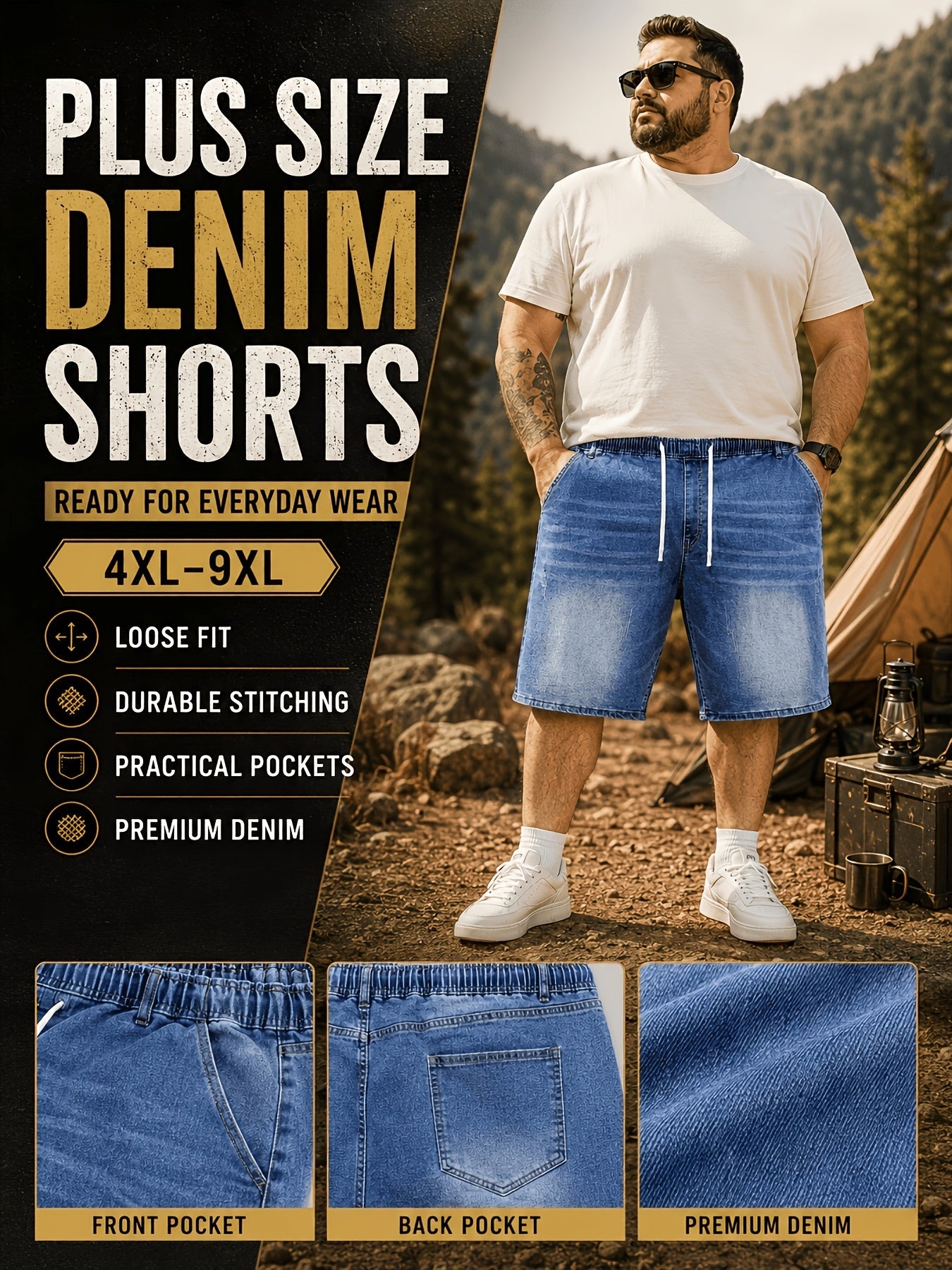 Men's Denim Shorts - Elastic Waist – view 3
