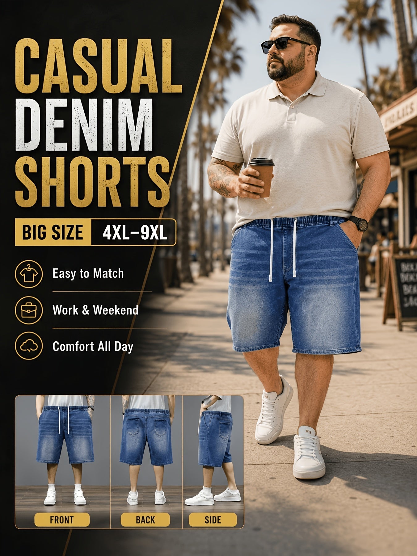 Men's Denim Shorts - Elastic Waist – view 5