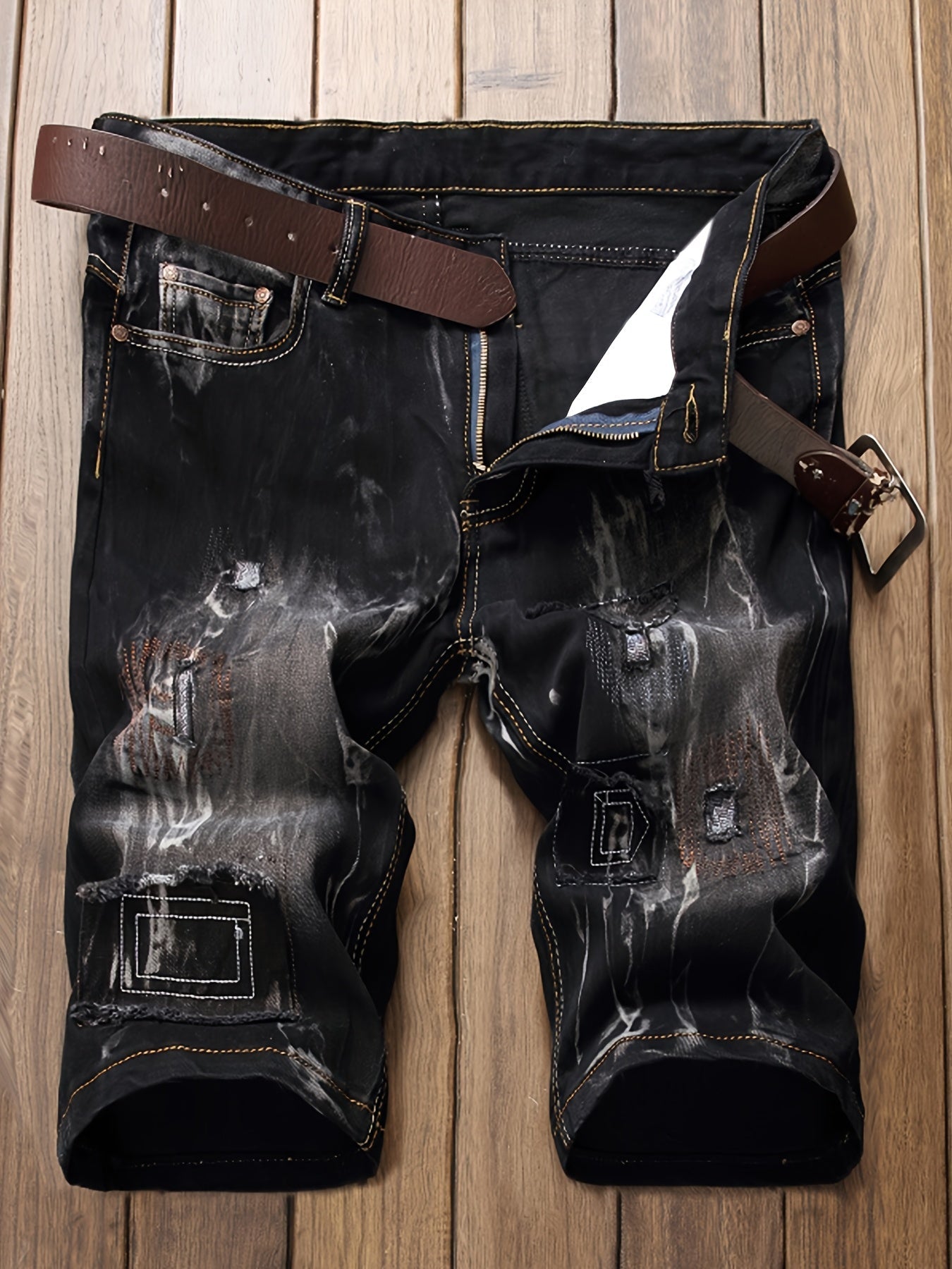 Men's Denim Shorts - Relaxed Fit – Black Gray – Black option – main product image