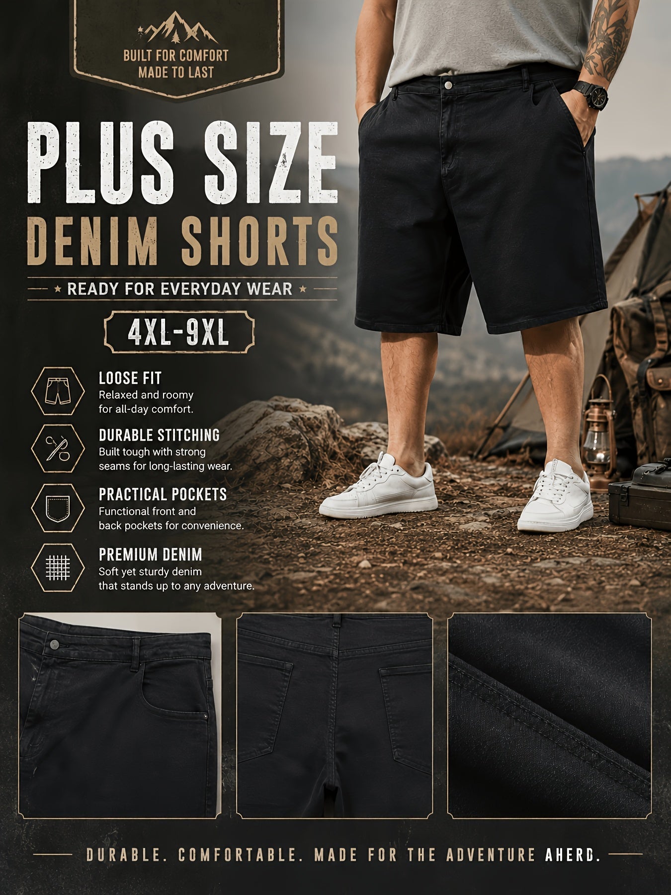 Men's Denim Shorts - Relaxed Fit With Pockets – view 9