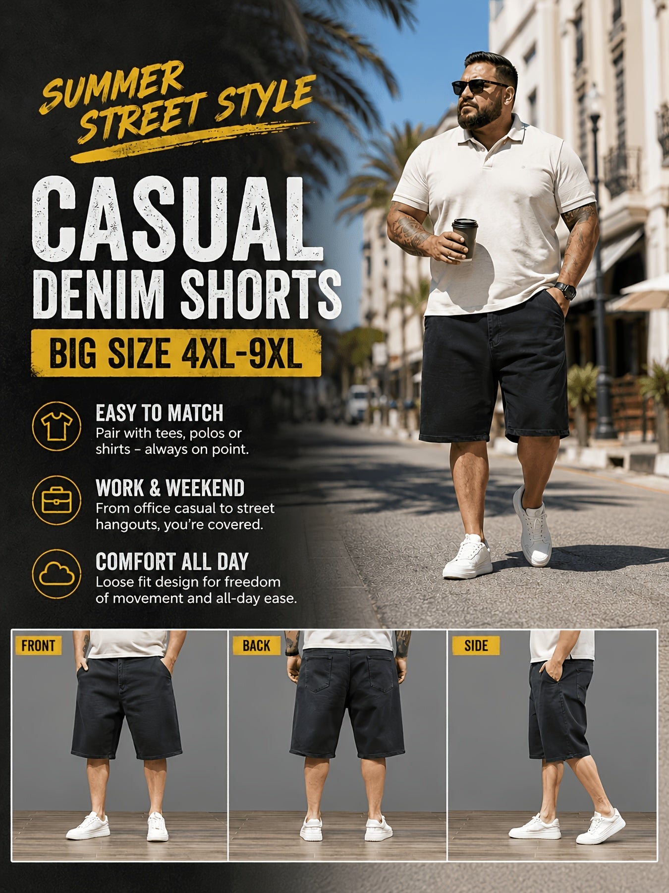 Men's Denim Shorts - Relaxed Fit With Pockets – view 11
