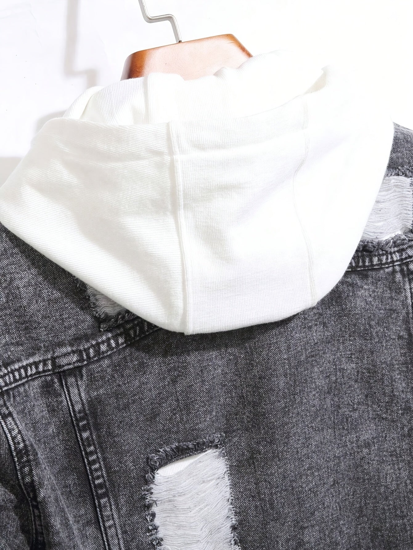 Men's Distressed Black Denim Jacket – Button-Front Ripped Style – view 6
