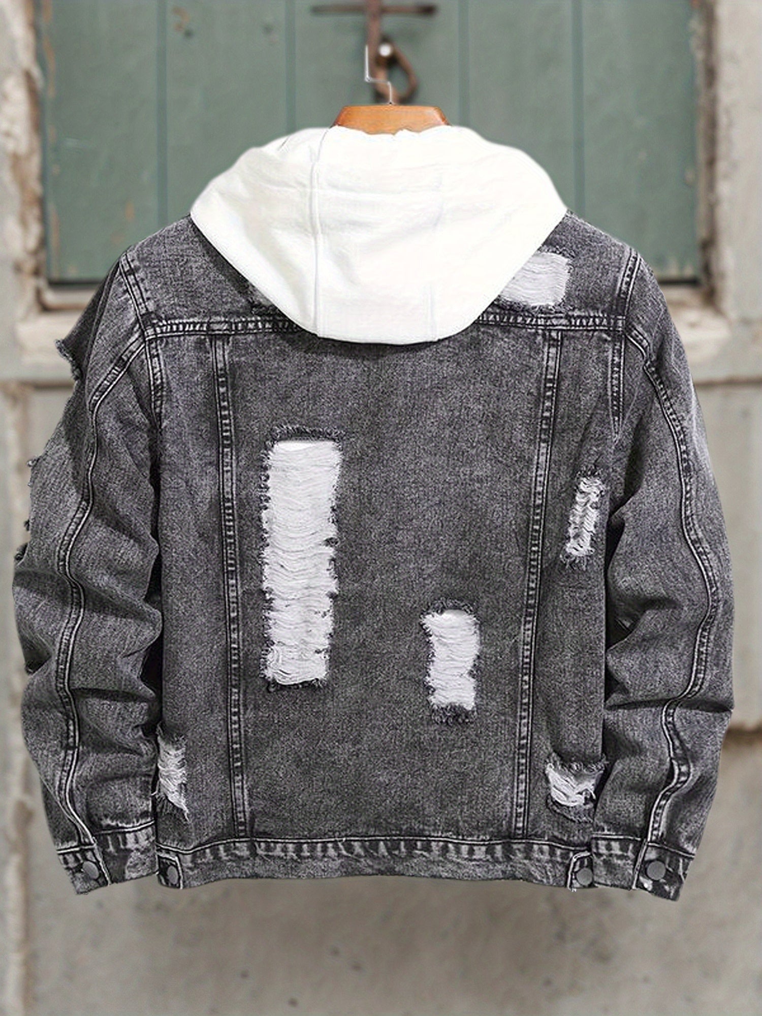 Men's Distressed Black Denim Jacket – Button-Front Ripped Style – view 8