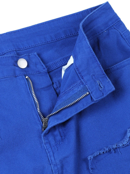 Men's Distressed Fringe-Hem Jeans - Washed Blue Stretch Denim Look – view 4