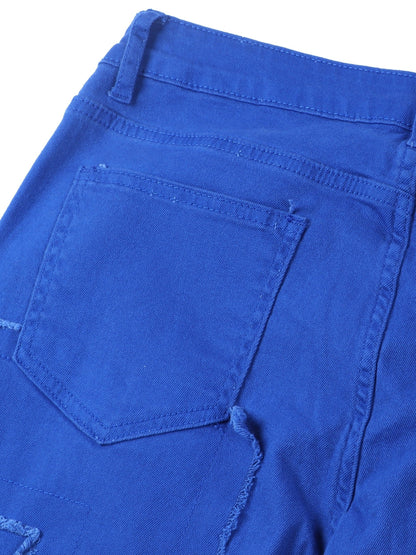 Men's Distressed Fringe-Hem Jeans - Washed Blue Stretch Denim Look – view 11