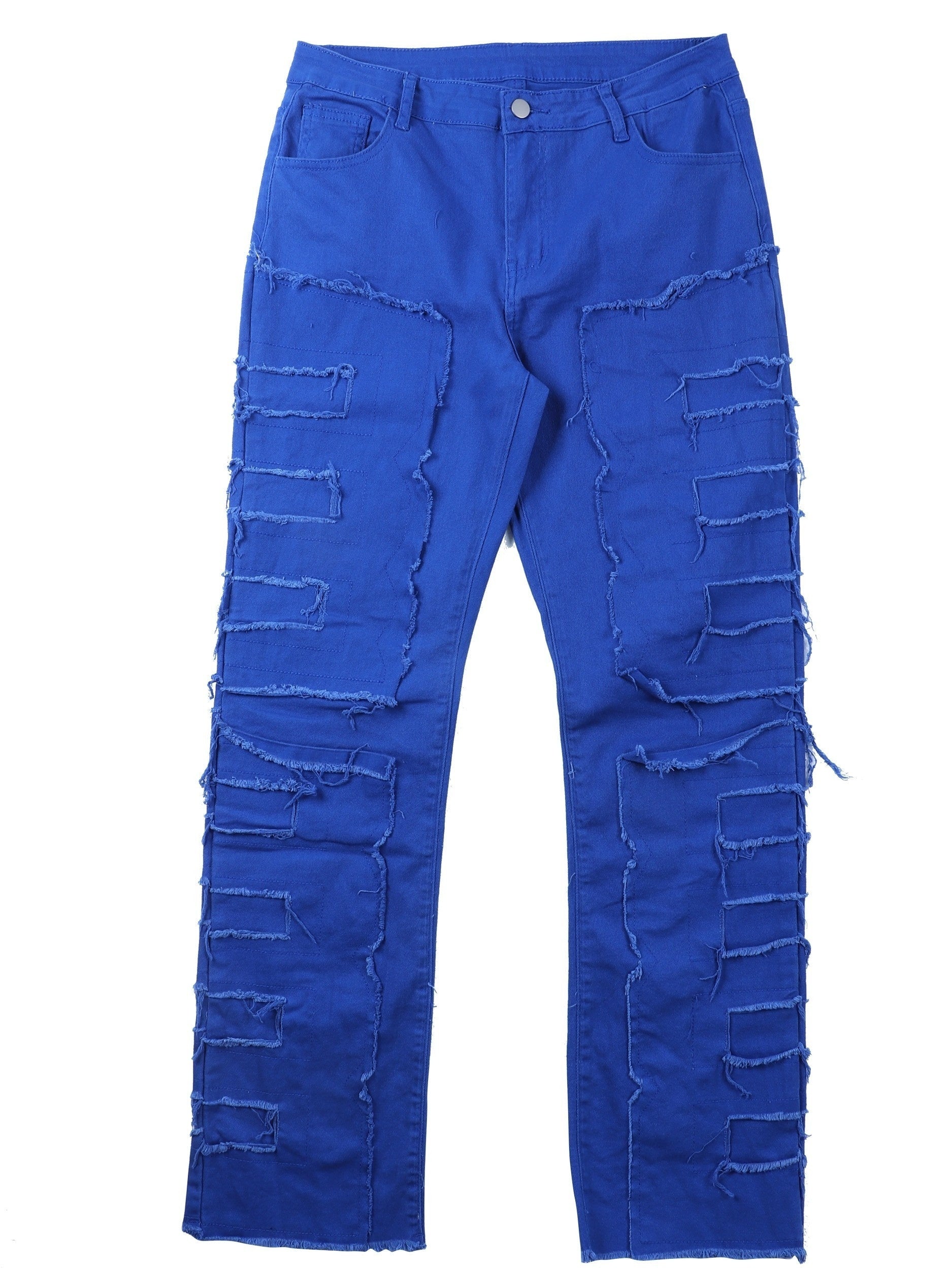 Men's Distressed Fringe-Hem Jeans - Washed Blue Stretch Denim Look – view 13