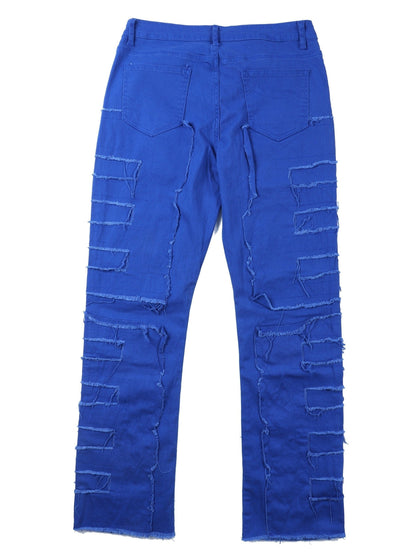 Men's Distressed Fringe-Hem Jeans - Washed Blue Stretch Denim Look – view 14