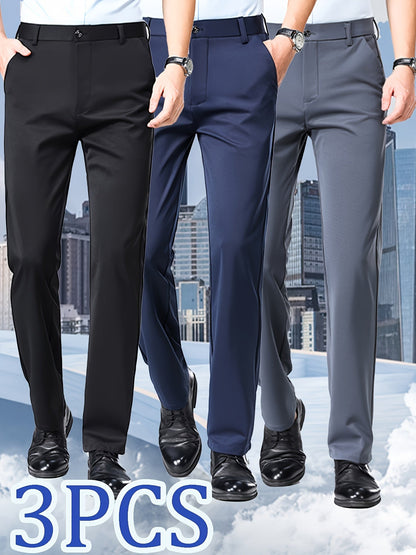 Men's Dress Pants – Men's Black + Navy Blue + Gray Polyester High-Waist Dress – view 2