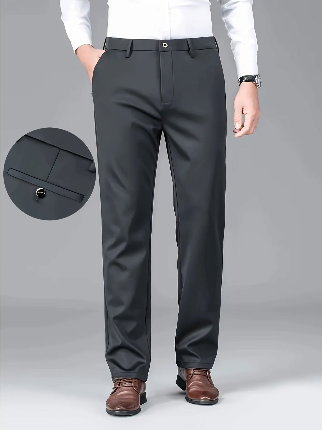 Men's Dress Pants – Men's Black + Navy Blue + Gray Polyester High-Waist Dress – view 6