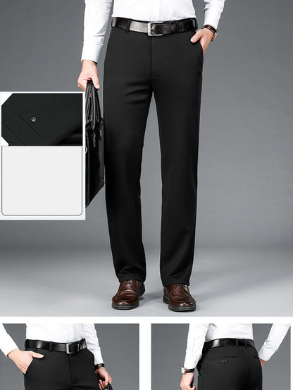 Men's Dress Pants – Men's Black + Navy Blue + Gray Polyester High-Waist Dress – view 12