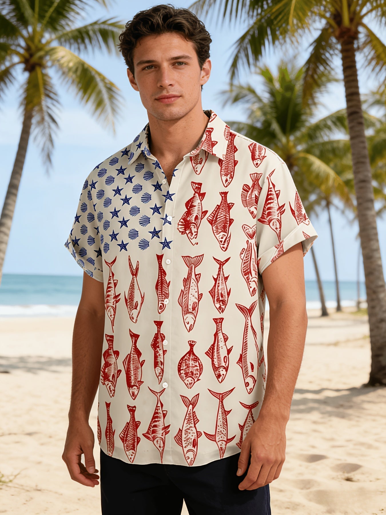 Men's Fishing Shirt – American Flag Fish Button Up – view 2