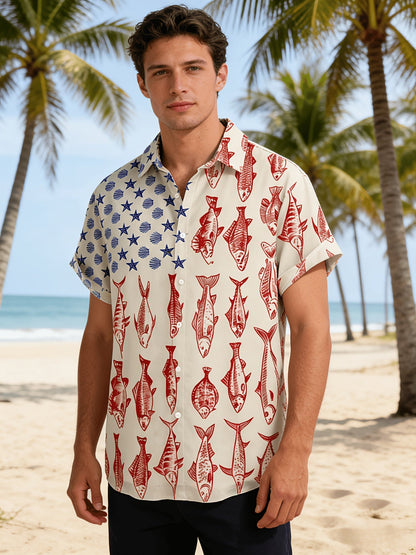 Men's Fishing Shirt – American Flag Fish Button Up – view 2