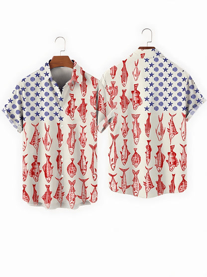 Men's Fishing Shirt – American Flag Fish Button Up – view 6