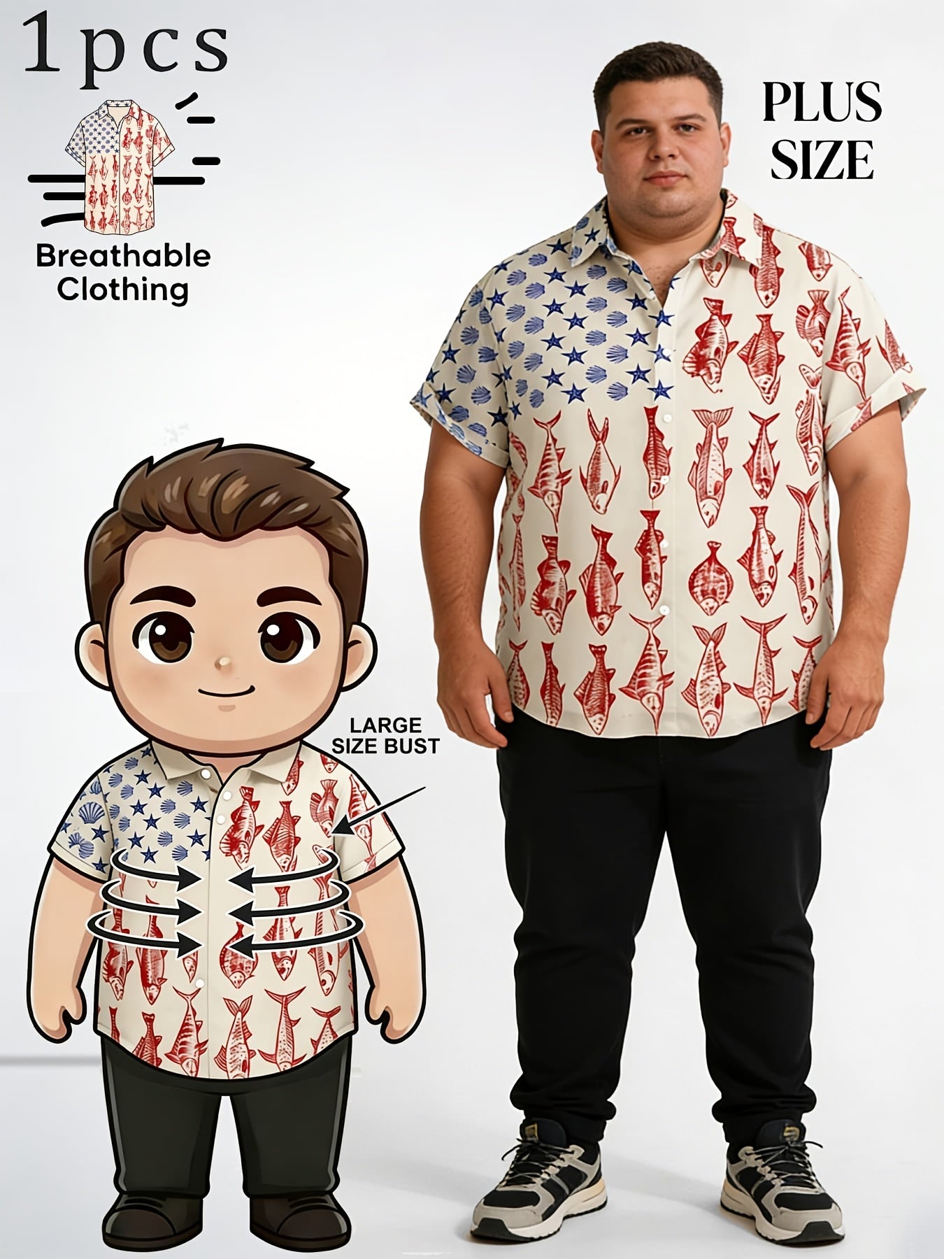 Men's Fishing Shirt – American Flag Fish Button Up – view 7