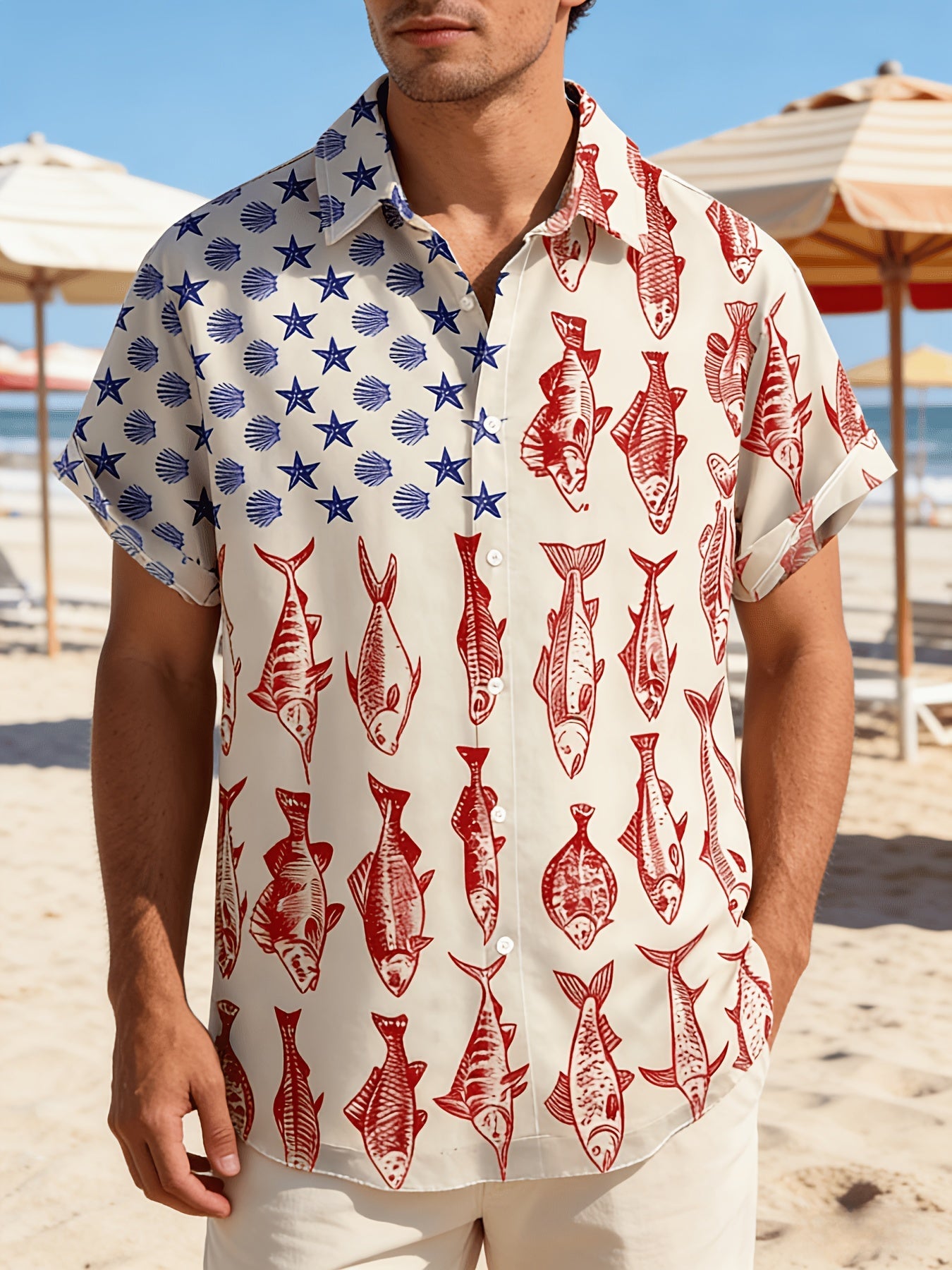 Men's Fishing Shirt – American Flag Fish Button Up – view 9