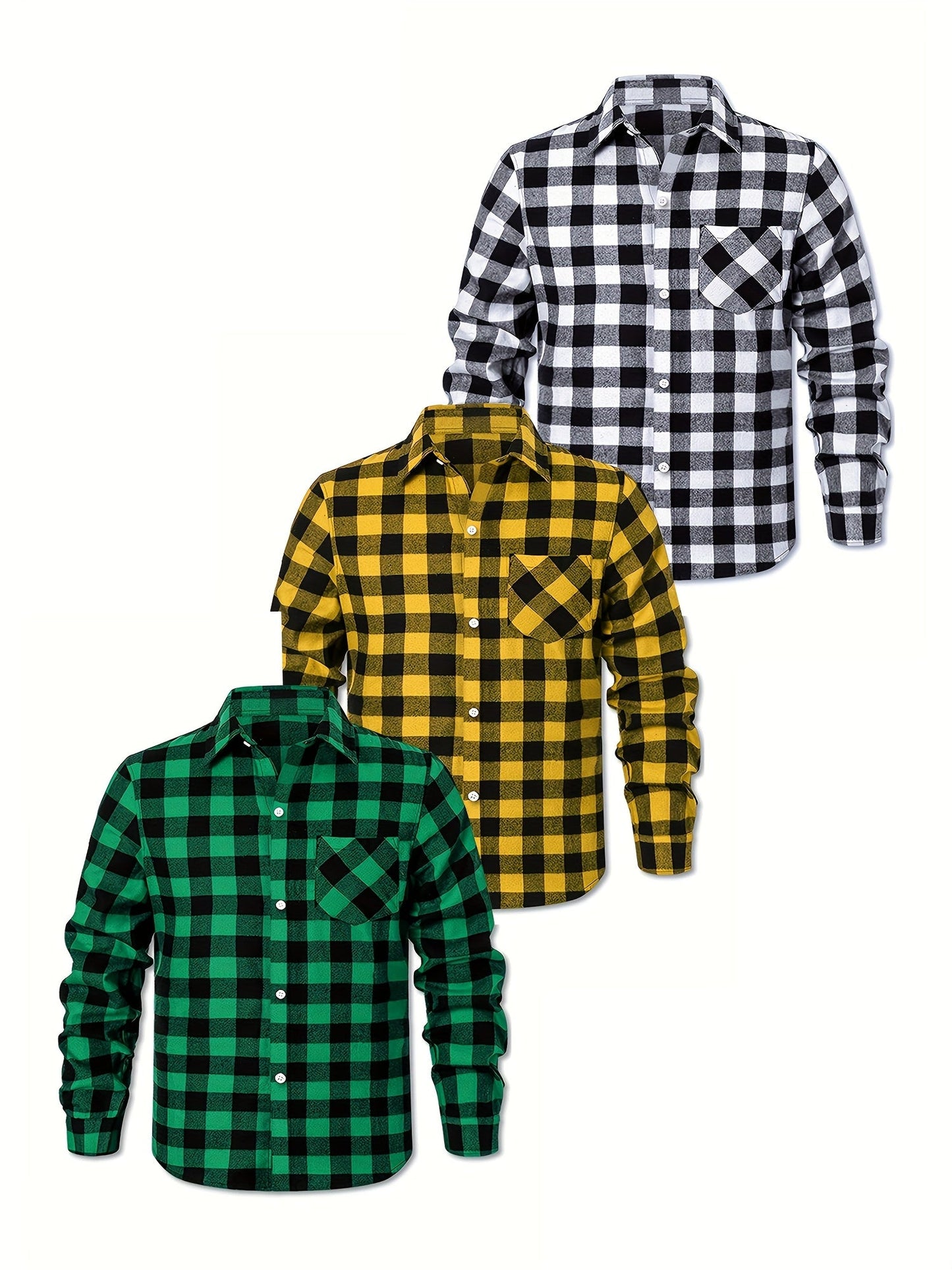 Men's Flannel Shirt Set – 3 Pack Buffalo Check Plus Size – view 2