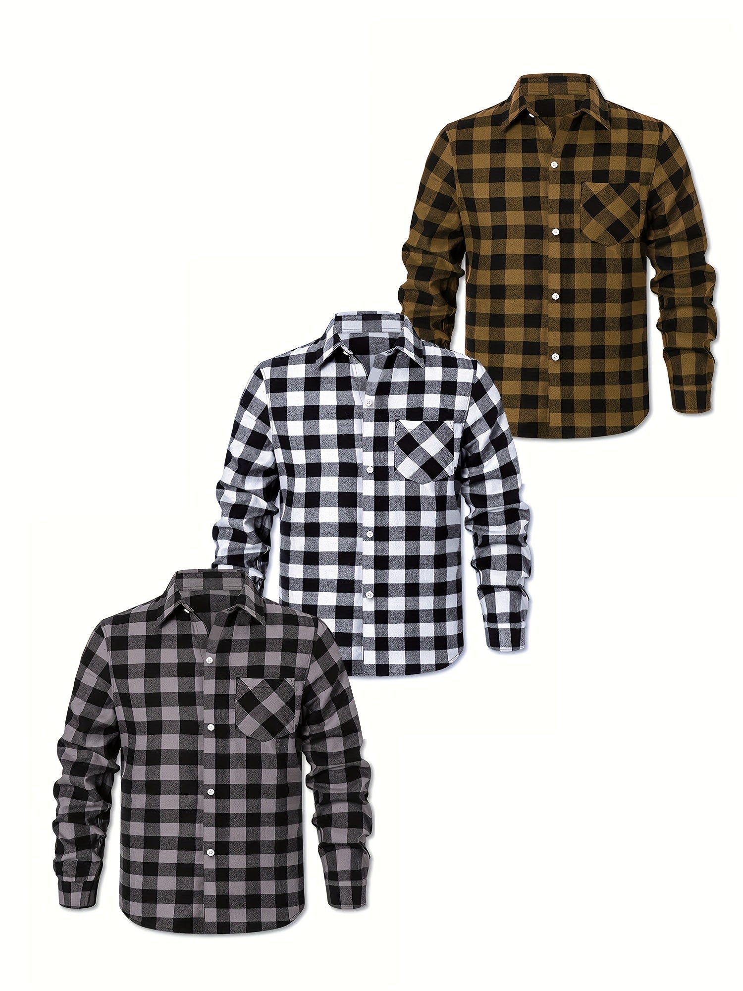 Men's Flannel Shirt Set – 3 Pack Buffalo Check Plus Size – view 4