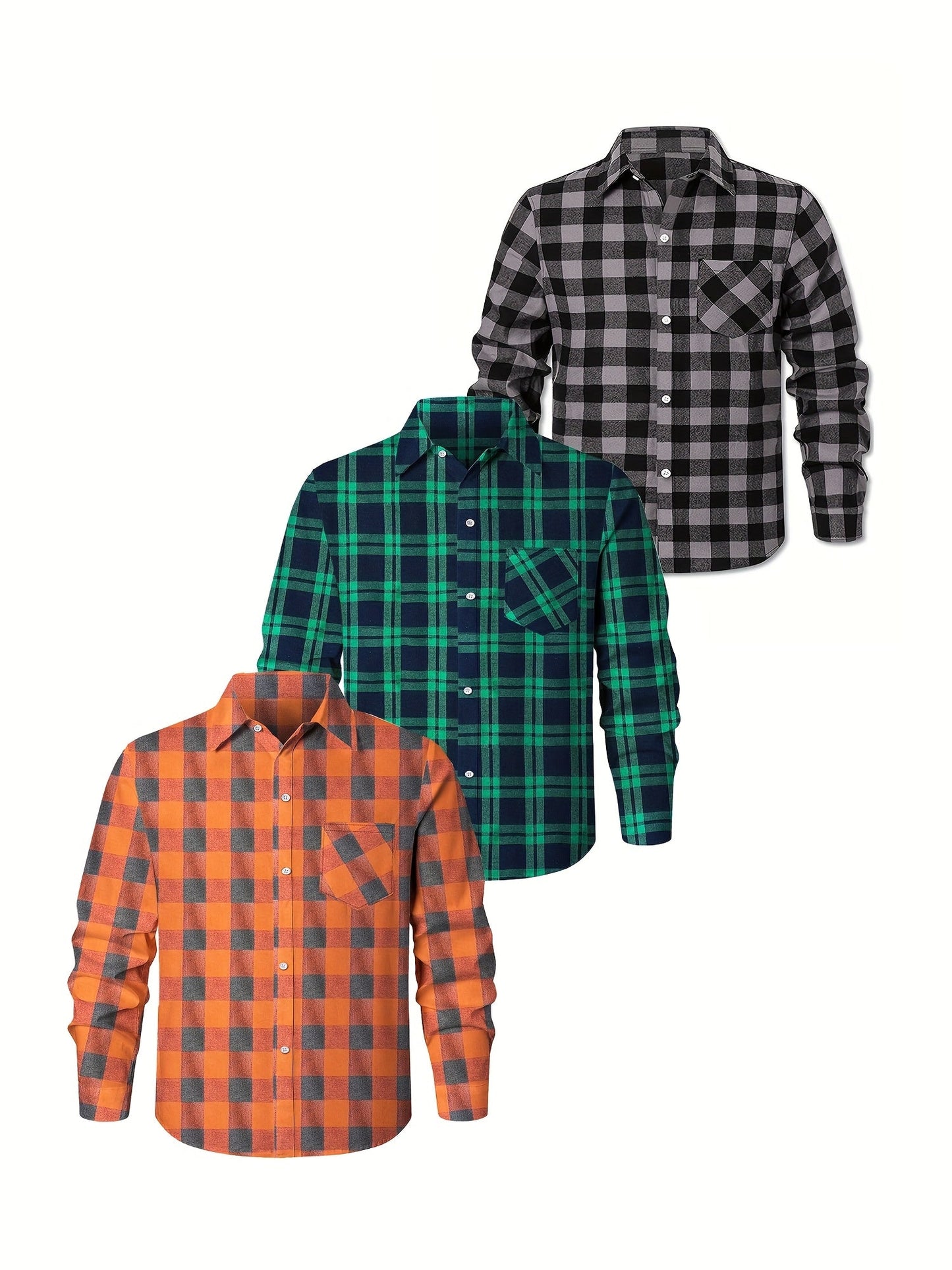 Men's Flannel Shirt Set – 3 Pack Buffalo Check Plus Size – view 5