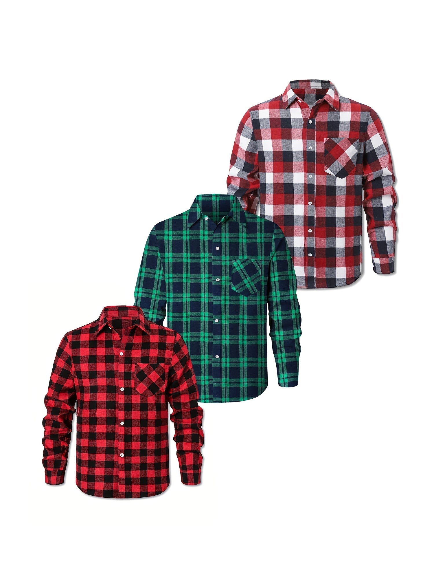 Men's Flannel Shirt Set – 3 Pack Buffalo Check Plus Size – view 6