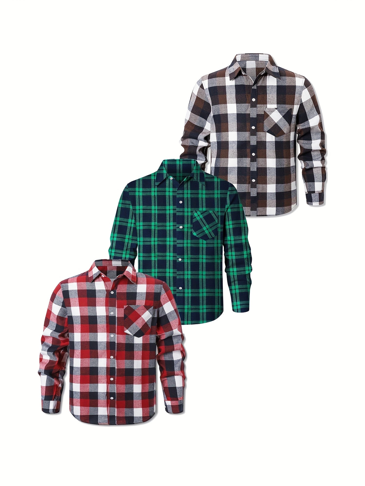 Men's Flannel Shirt Set – 3 Pack Buffalo Check Plus Size – view 8