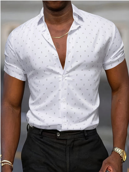 Men's Geometric Button Up Shirt – Plus Size Short Sleeve – White option – main product image