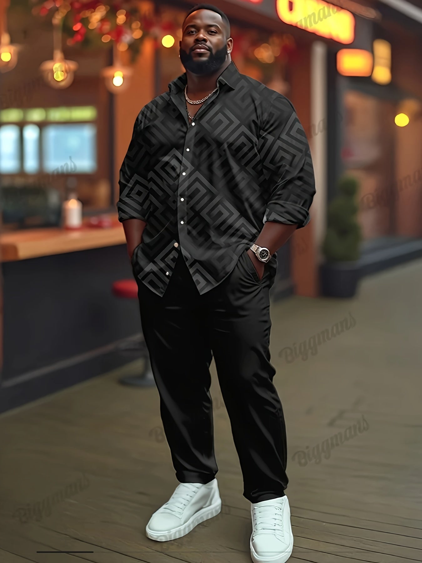 Men's Geometric Print Plus Size Long Sleeve Casual Shirt - Stretch – view 6