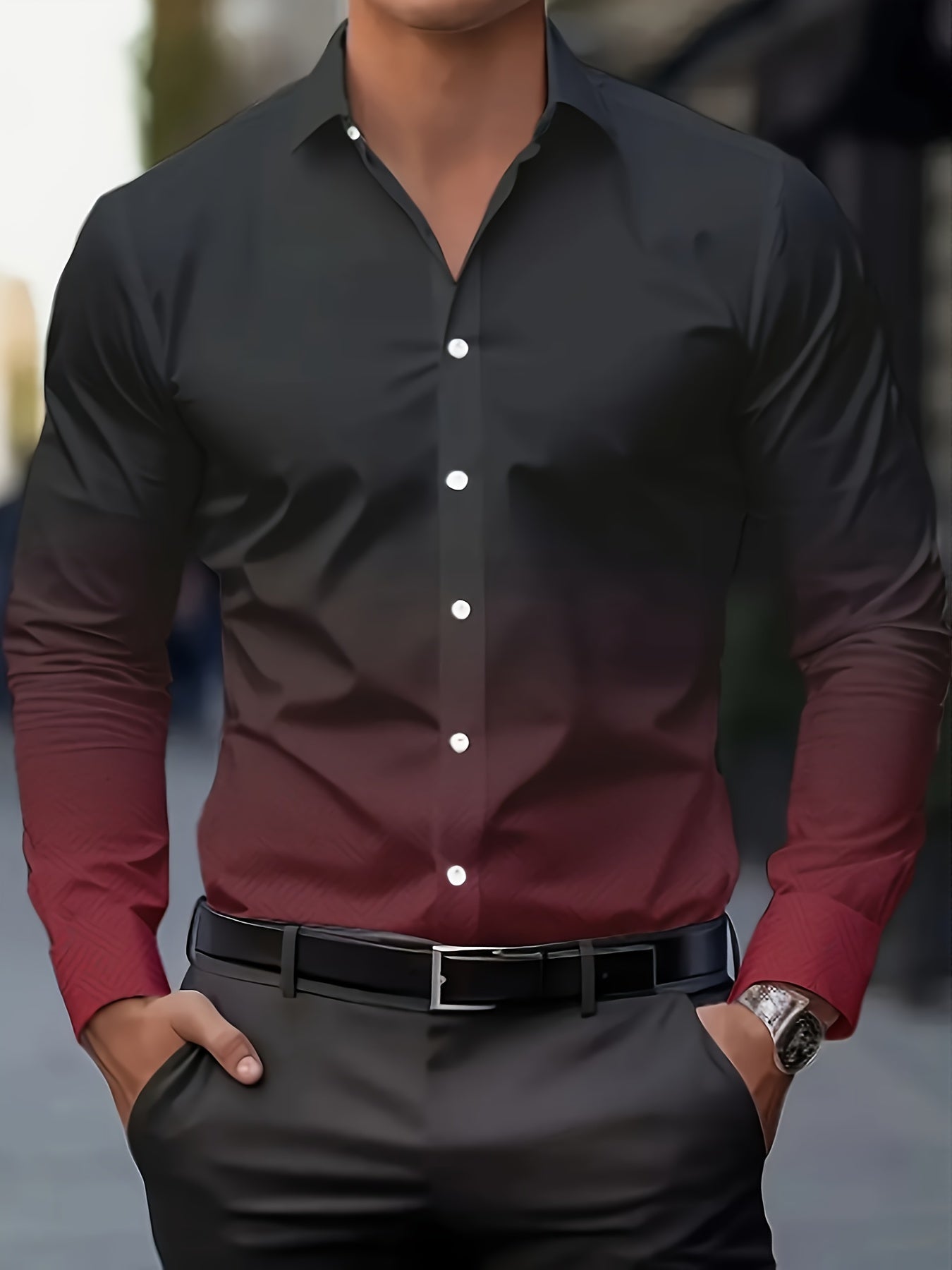 Men's Geometric Print Plus Size Long Sleeve Dress Shirt - Easy Care – main product image