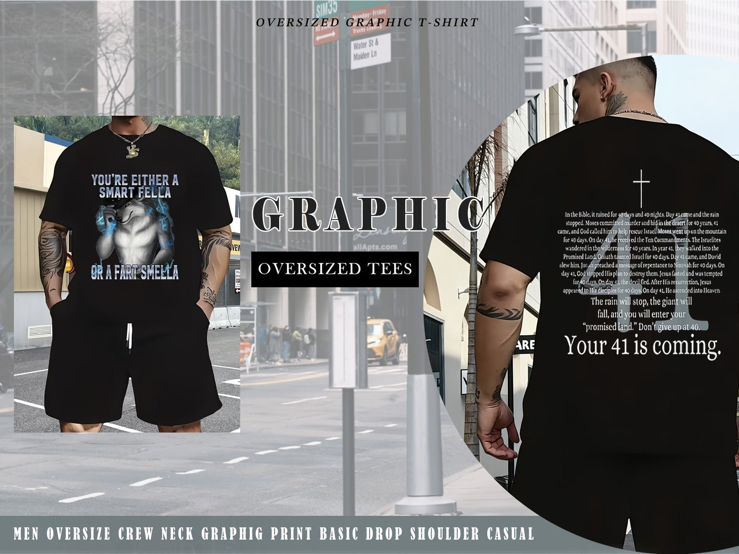 Men's Graphic Print T-Shirt - Classic Neck Short Sleeve – White / Black – view 6