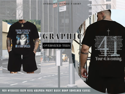 Men's Graphic Print T-Shirt - Classic Neck Short Sleeve – White / Black – view 6