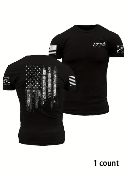 Men's Graphic T-Shirt - Round Neck Short Sleeve – Black Knit Printed – Black option – main product image