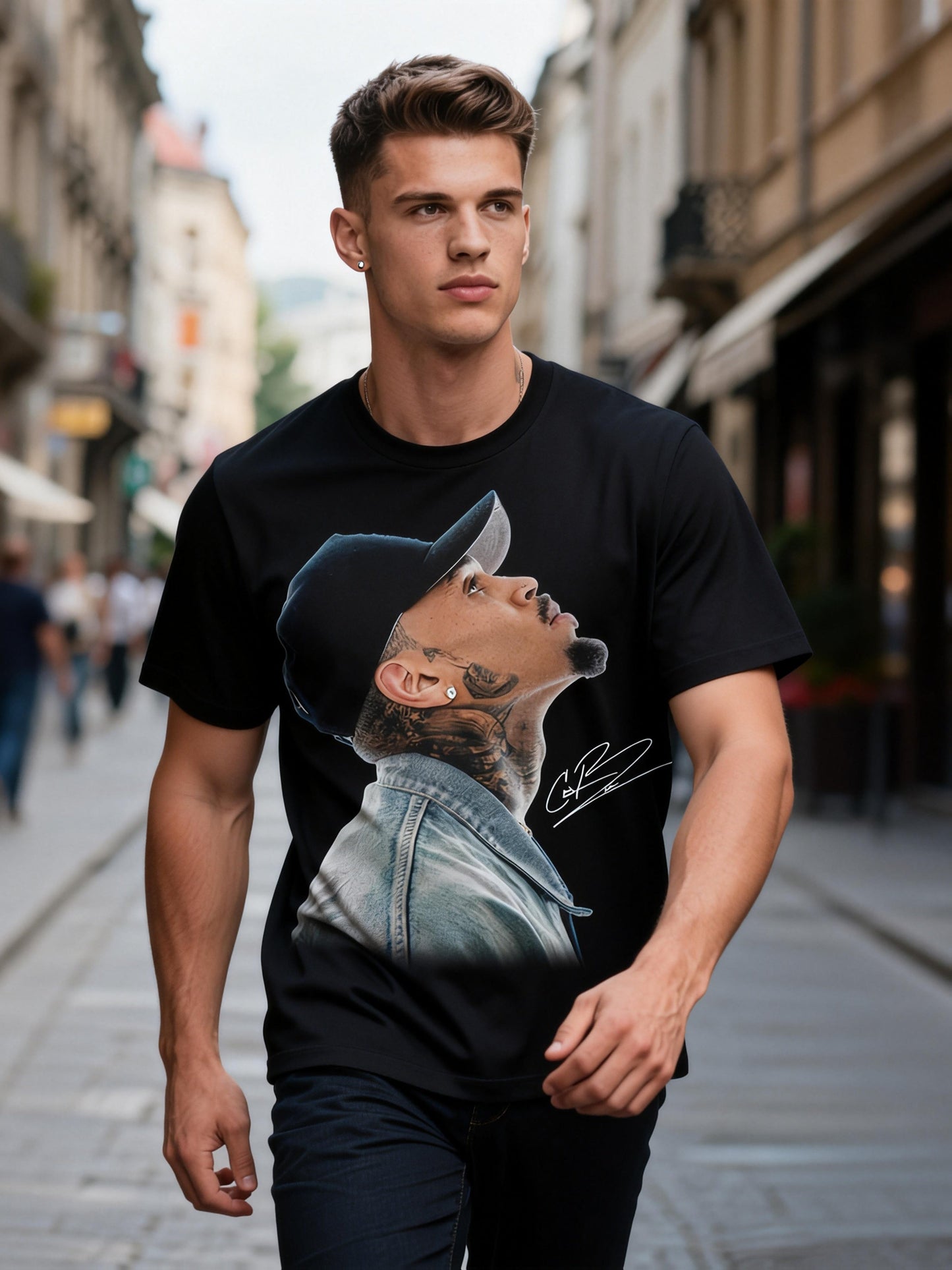 Men's Graphic T-Shirt - Round Neck Short Sleeve – Black Printed – Black option – view 2
