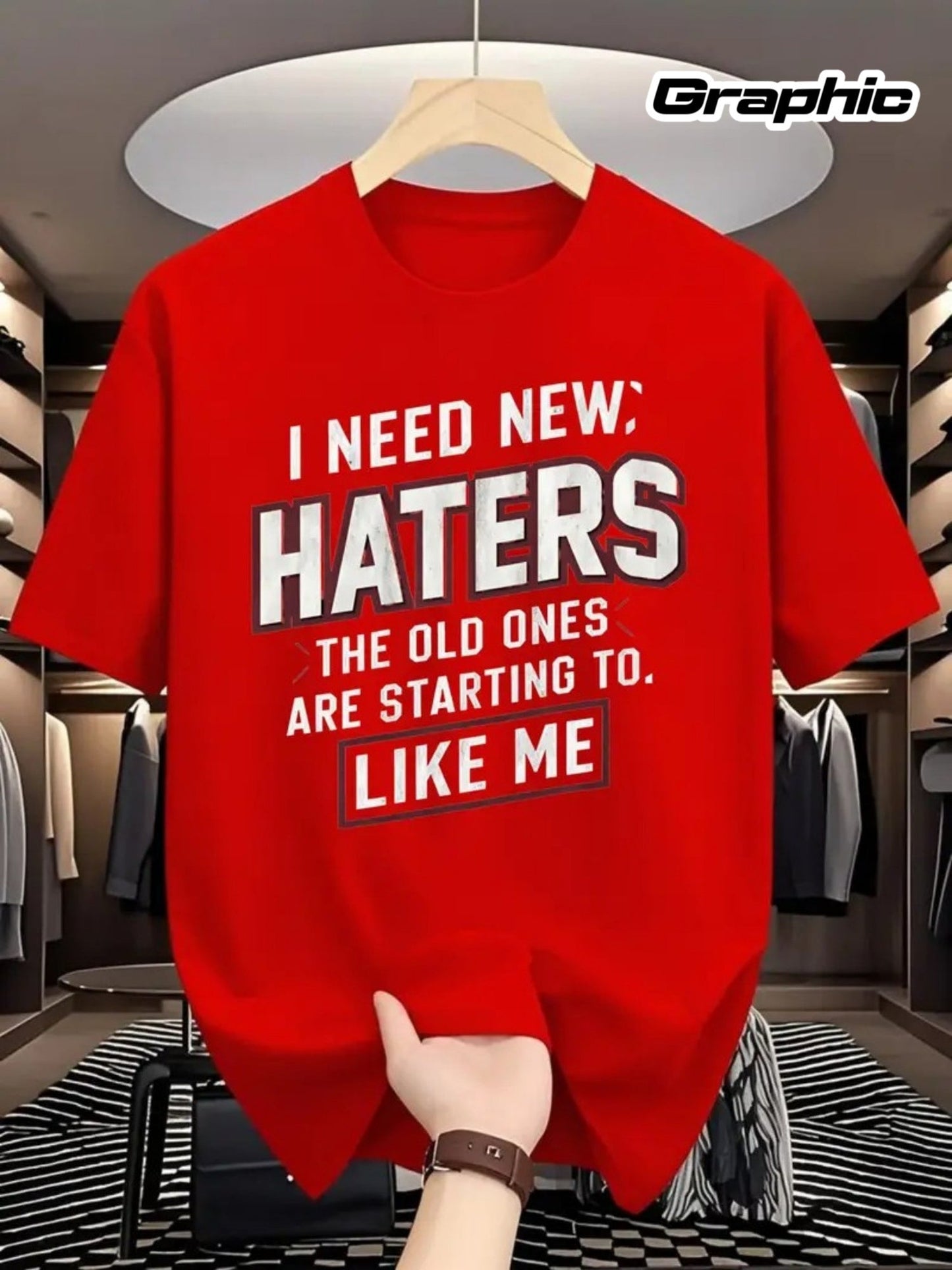 Men's Graphic T-Shirt - Round Neck Short Sleeve Streetwear – Red – Red option – main product image