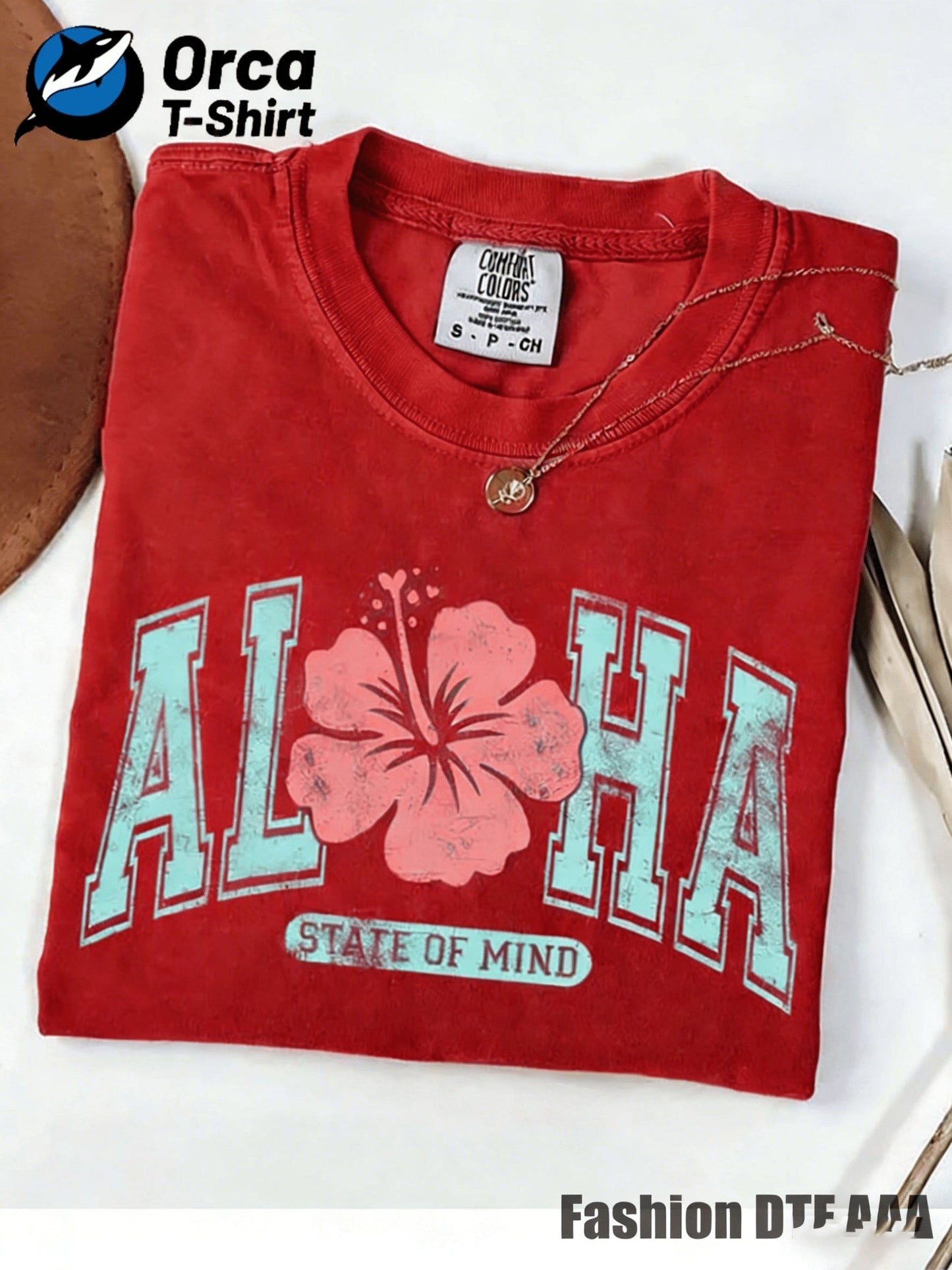 Men's Graphic T-Shirt - Round Neck Short Sleeve – White / Red detail view