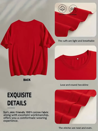 Men's Graphic T-Shirt - Round Neck Short Sleeve – White / Red detail view