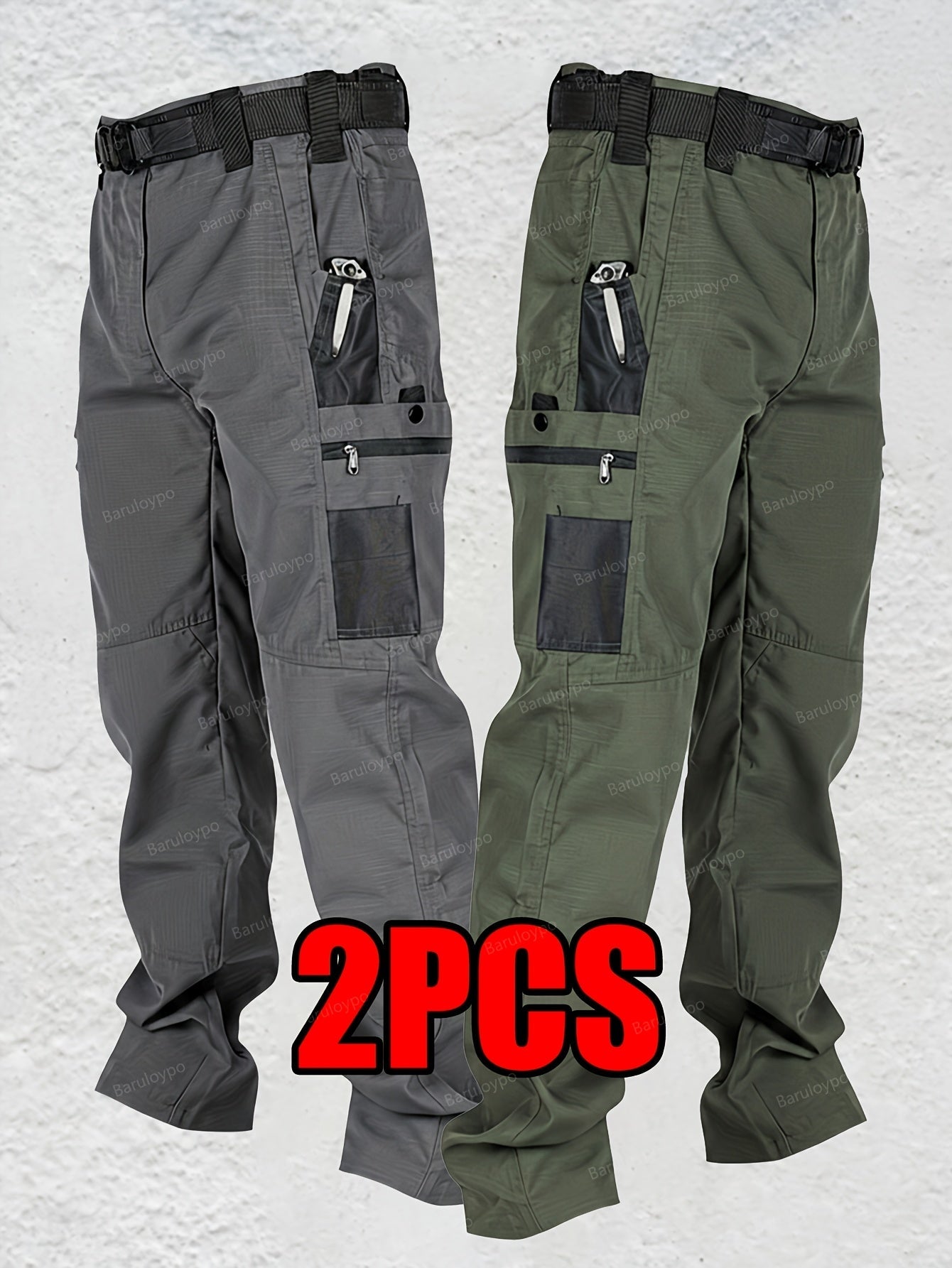 Men's Grey+Army Green Utility Cargo Cargo Pants – view 9