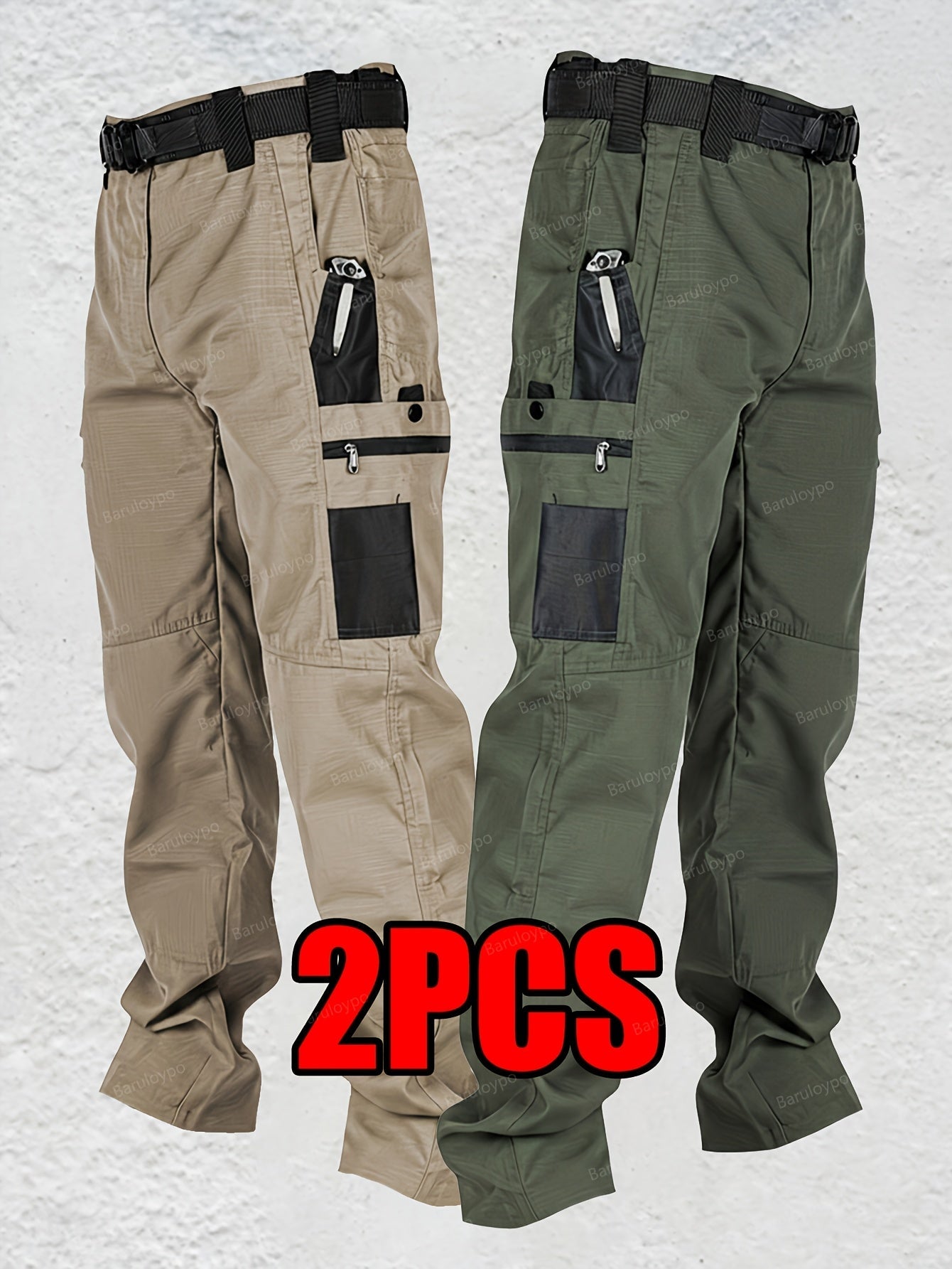 Men's Grey+Army Green Utility Cargo Cargo Pants – view 11