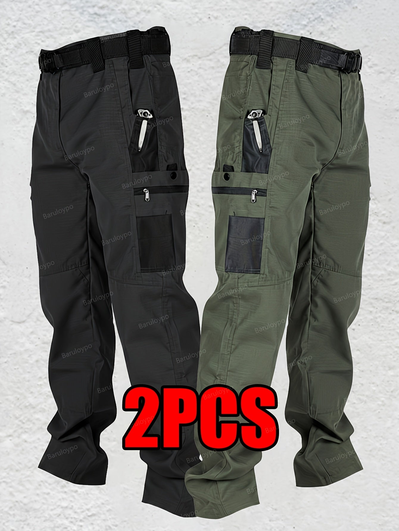 Men's Grey+Army Green Utility Cargo Cargo Pants – view 13