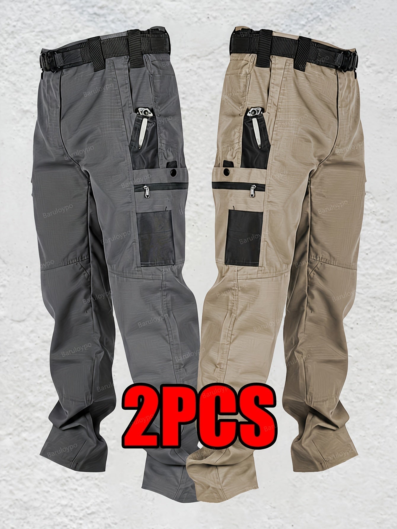 Men's Grey+Army Green Utility Cargo Cargo Pants – view 22