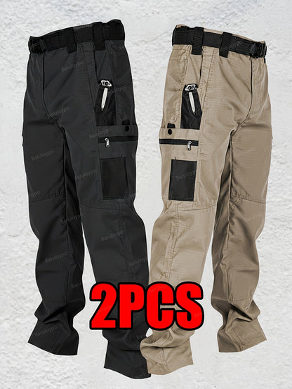 Men's Grey+Army Green Utility Cargo Cargo Pants – Grey option – view 3